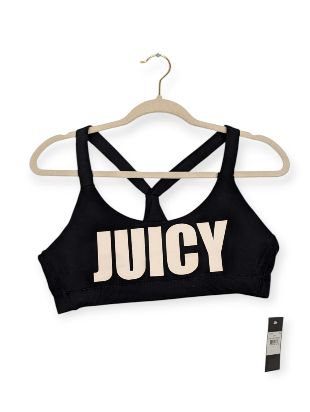 Juicy Couture Sports Bra M Black Logo Cross Back Sport NWT